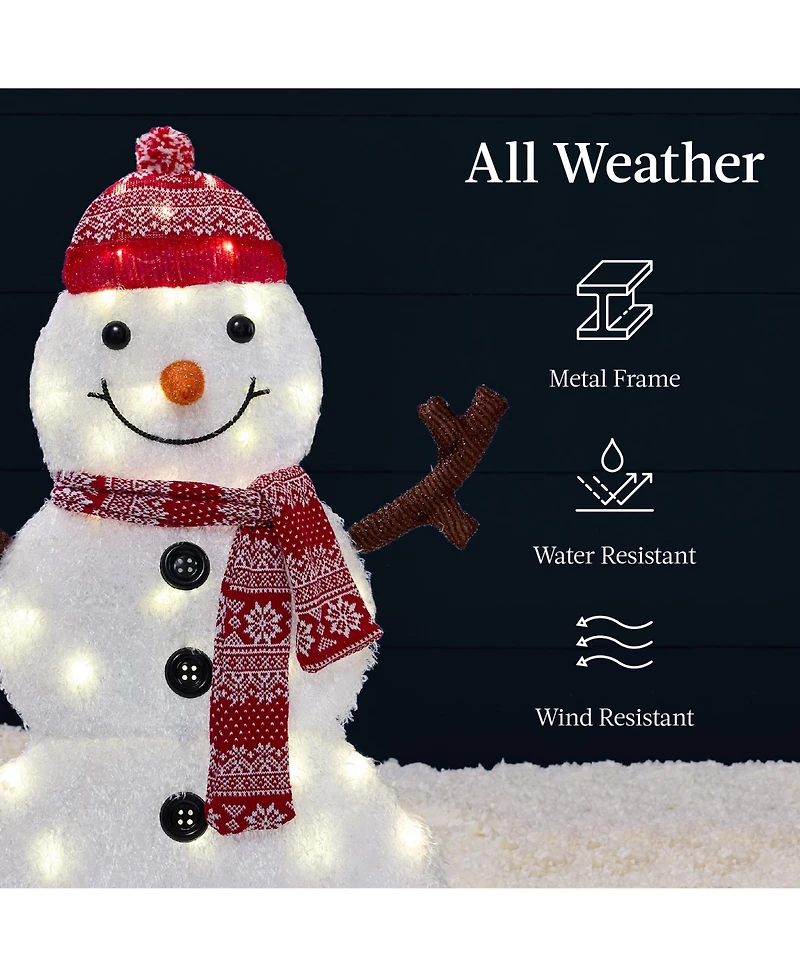 Best Choice Products 2D Lighted Snowman Family Set Outdoor Yard Decor w/ Led Lights 