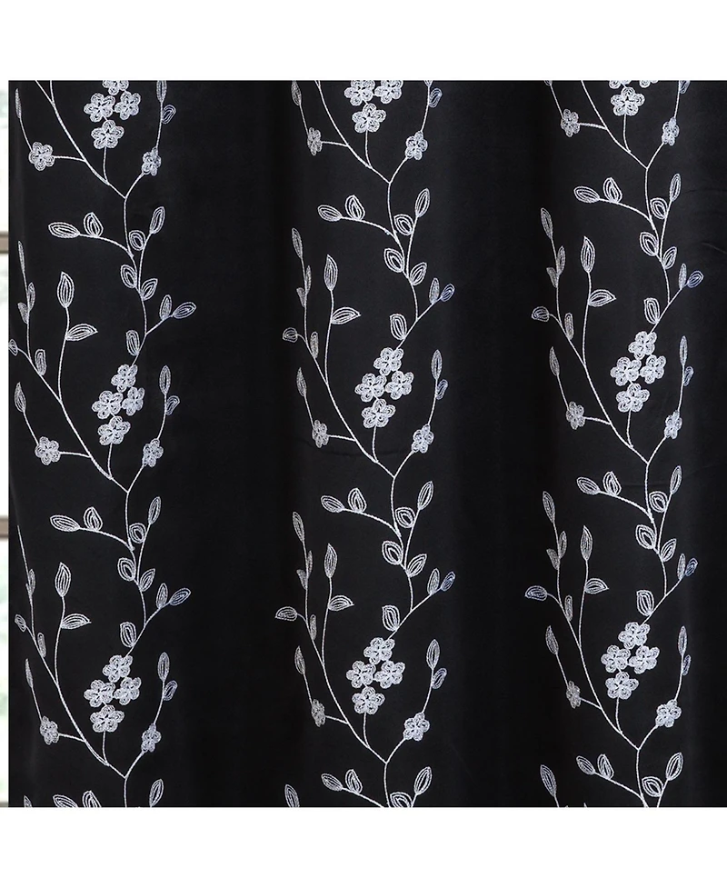 Rt Designer Collection Lilian Embroidered Blackout Luxurious Decorative Grommet Curtain Panel 54" x 84" Black