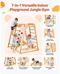 Mecale 7-in-1 Wooden Indoor Playground with swing, slide, monkey bar, ladders & net, holds up to 250 lbs.