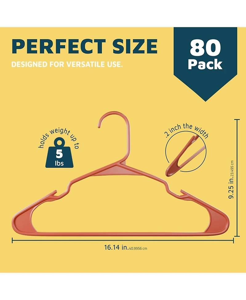 Lifemaster heavy-duty plastic hangers for clothes, dresses & coats non-slip grooves, space-saving design, holds 5 lbs -pack