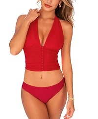 Cupshe Women's Halter V-Neck Three Pieces Tankini Set