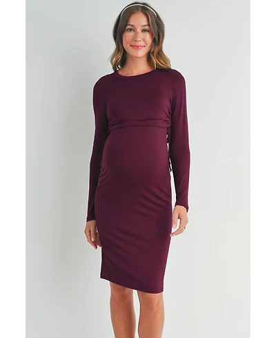 Hello Miz Women's Bodycon Long Sleeve Side Ties Maternity Nursing Dress