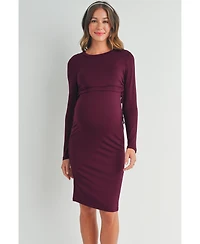 Hello Miz Women's Bodycon Long Sleeve Side Ties Maternity Nursing Dress