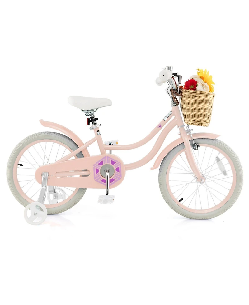 Sugift 18 Inch Kids Bike with Training Wheels and Adjustable Handlebar Seat-Pink