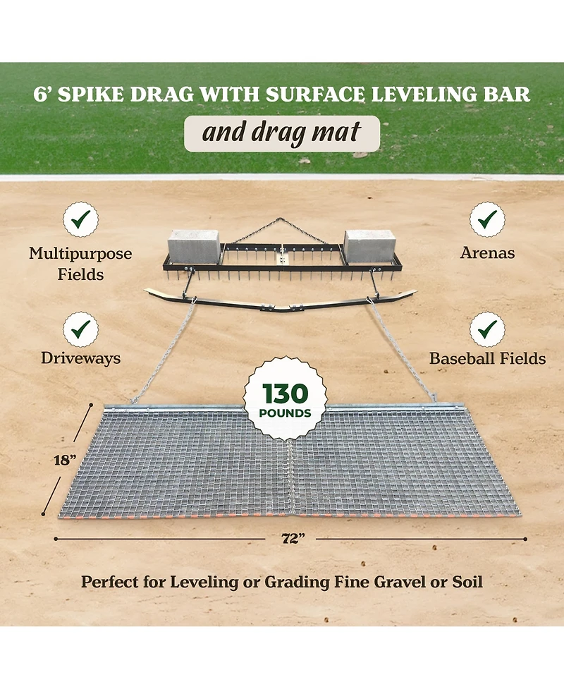 Yard Tuff 6' Spike Drag with Surface Leveling Bar and Drag Mat for Atv/UTVs