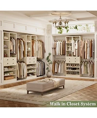 Aheaplus 2.4-8 Ft Wide Adjustable Closet Organizer, System with 2 Drawers, 5 Hanging Rods, Shoe Racks and Shelves