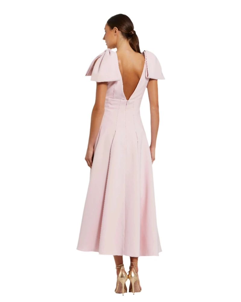 Mac Duggal Women's Crepe A Line Midi Dress with Bow Straps