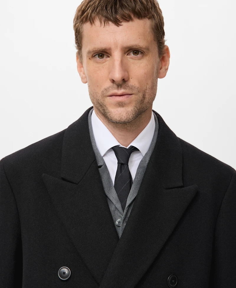 Mango Men's Long Double-Breasted Wool Coat