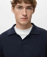 Mango Men's Cotton-Blend Ribbed Polo Sweater