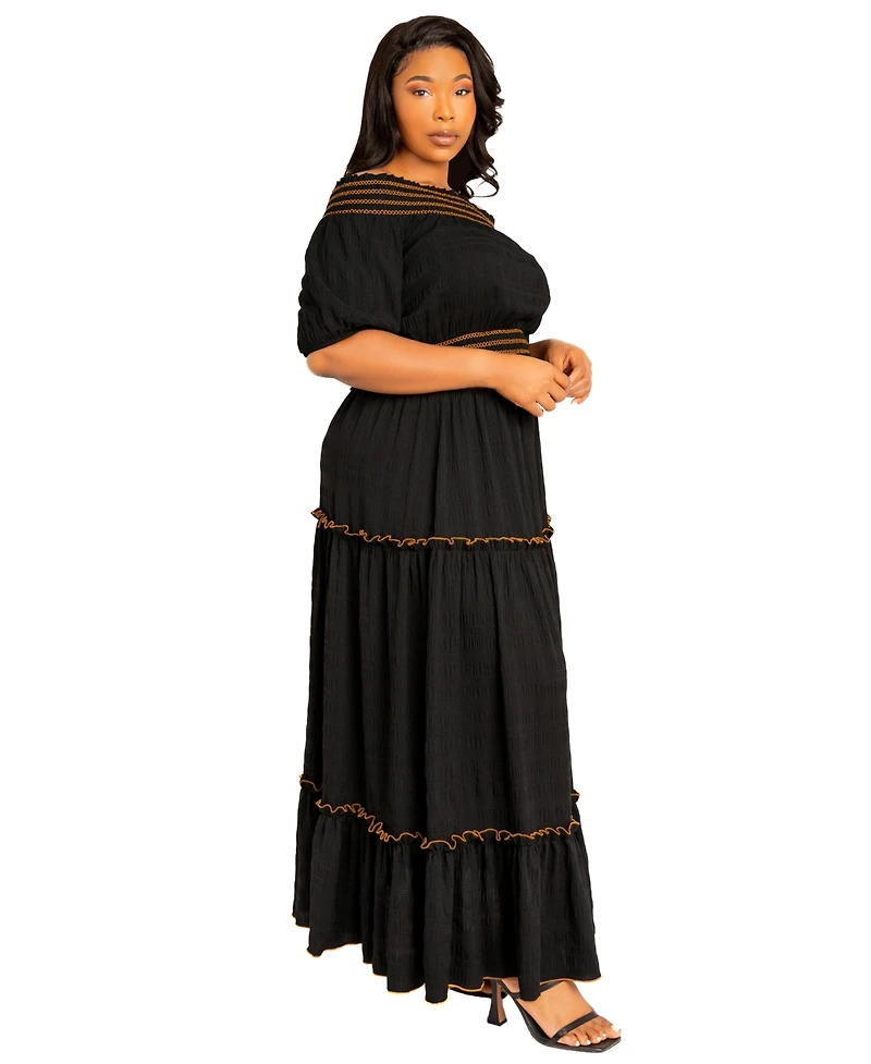 Buxom Couture Women's Plus Smocked Top and Skirt Two Piece Set