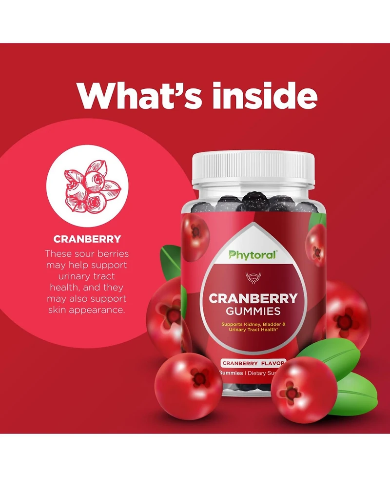 Phytoral Cranberry Extract Gummy Vitamins, Cranberry, 60ct