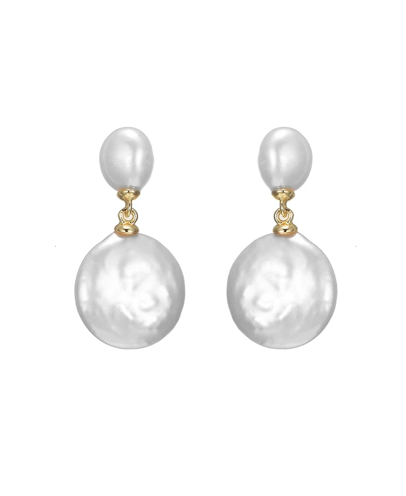 Sterling Silver 14K Gold Plated with Mother of Pearl Coin Drop Dangle Earrings