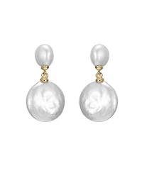 Sterling Silver 14K Gold Plated with Mother of Pearl Coin Drop Dangle Earrings