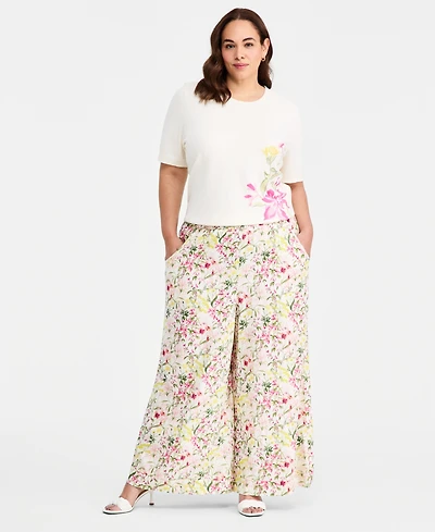 Vince Camuto Plus Wide-Leg Elastic Waist Pants