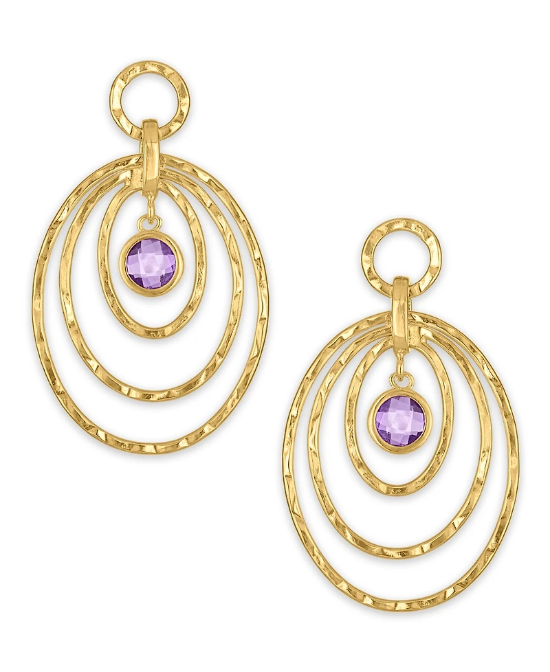 Macy's Amethyst (1-5/8 ct. t.w.) Diamond Cut Multi Row Oval Drop Earrings in 14k Gold Over Sterling Silver