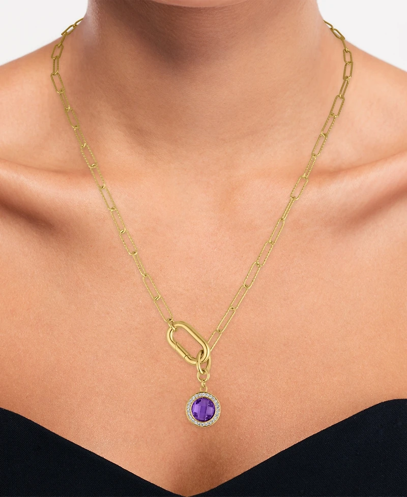 Macy's Amethyst (2 ct. t.w.) and White Topaz (1/5 Carabiner Paperclip Link Necklace 14k Gold Over Sterling Silver