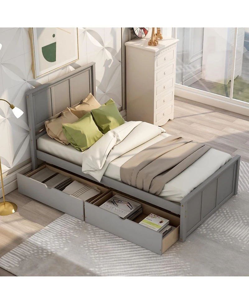 Boyel Living Full Wood Platform Bed with House-shaped Storage Headboard and 2 Drawers