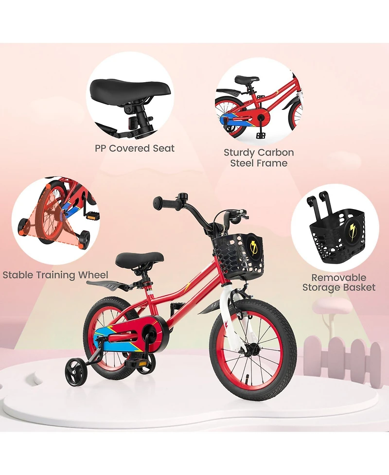Sugift 18 Feet Kids Bike with Removable Training Wheels-Red
