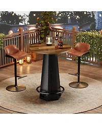 Tribesigns Round Bar Pub Table, 39.4" H Bistro Cocktail Table with Metal Footrest for Drinking & Gathering, Brown & Black