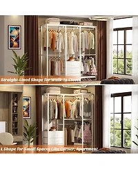 Aheaplus Heavy Duty Closet Rack with 5 Hanging Rods & 3 Fabric Drawers, Reversible Garment Rack with Shelves for Closet/Bedroom
