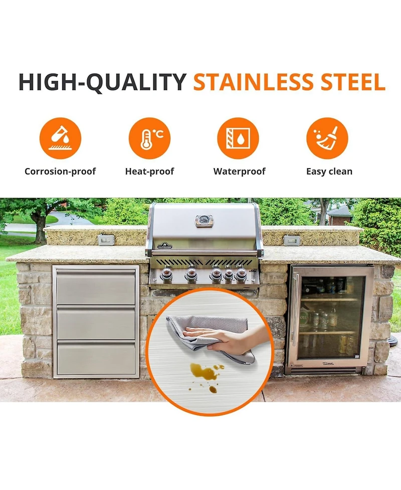 gaomon Outdoor Kitchen Drawers, Stainless Steel with Paper Towel Holder, Smooth Glide, Durable Bbq Storage