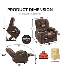 Maison Boucle Chenille Power Lift Recliner with Massage, Heat, Usb & Cup Holders, Wide Heavy-Duty Electric Chair for Seniors