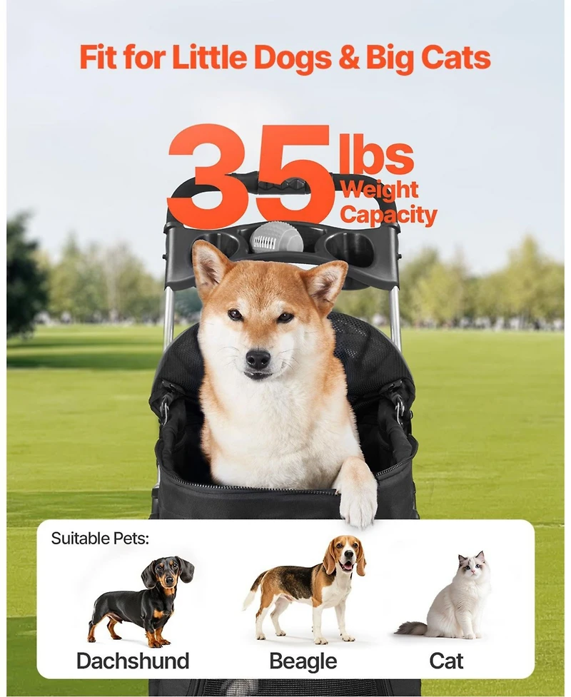 Cozito 4-Wheel Foldable Pet Stroller with Detachable Carrier, Holds up to 35 lbs