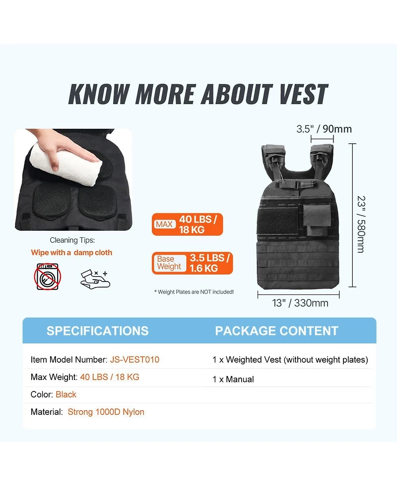 Mecale Weighted Vest, 40 lb Adjustable Workout Vest for Men and Women, Strength and Endurance Training for Running, Jogging and Fitness