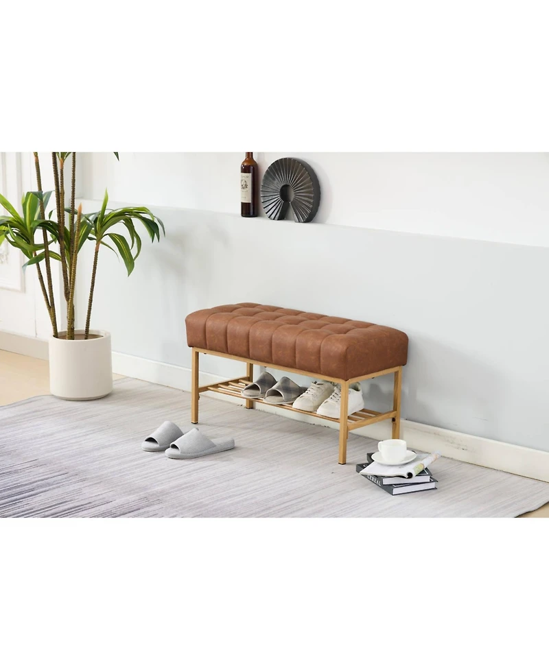 Streamdale Upholstered Shoe Bench with Shelf and Metal Legs, 300 Lb Capacity