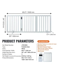 Cozito 3-Panel Foldable Freestanding Pet Gate, 60" W x 24" H, White