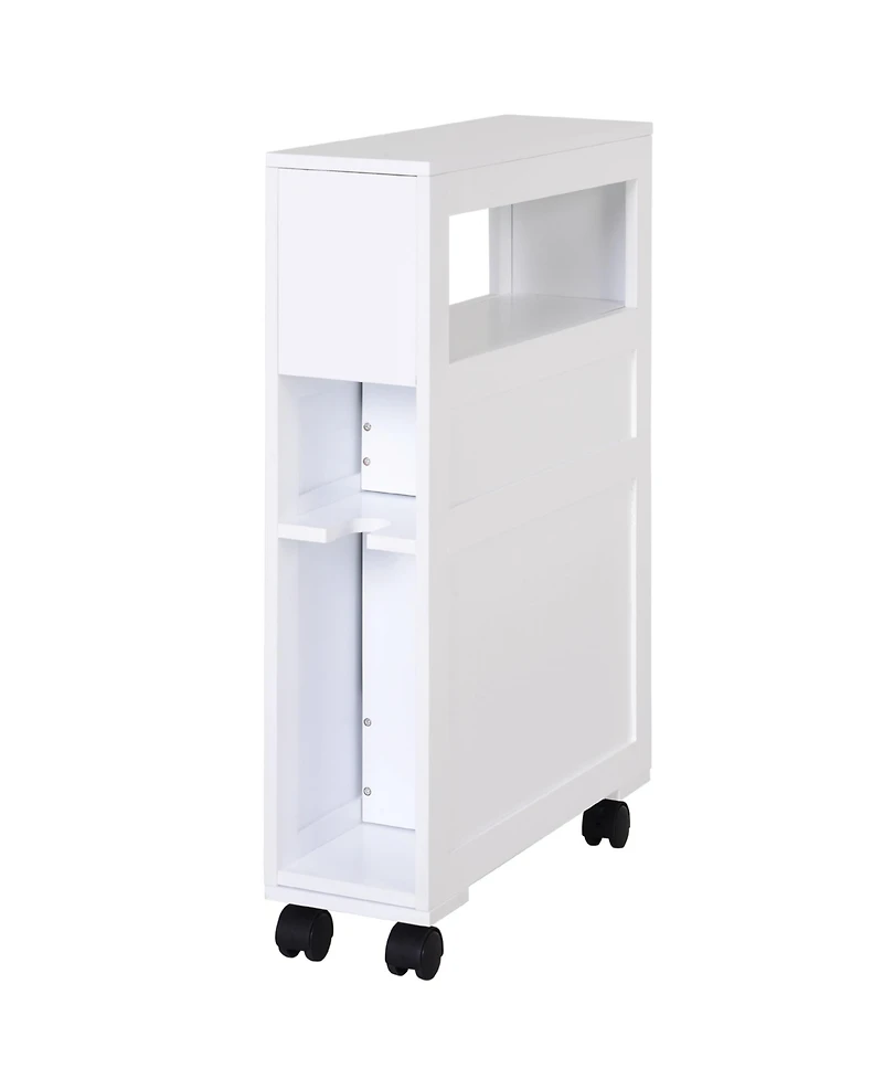 Wood Rolling Slim Narrow Bathroom Floor Side Storage Cabinet