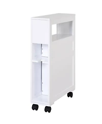 Wood Rolling Slim Narrow Bathroom Floor Side Storage Cabinet