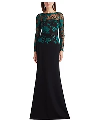 Tadashi Shoji Women's Beacon Belted Embroidered Illusion Gown