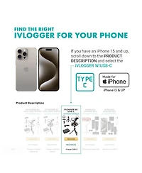 Movo iVlogger Vlogging Kit for iPhone with Light, Mic, Phone Mount, Tripod (Lightning)