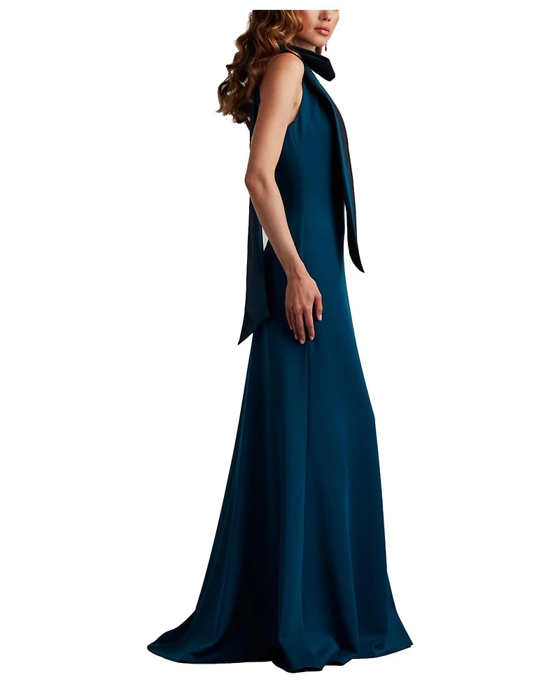 Tadashi Shoji Women's Sims Taffeta Shoulder Bow Halter Gown Hibiscus