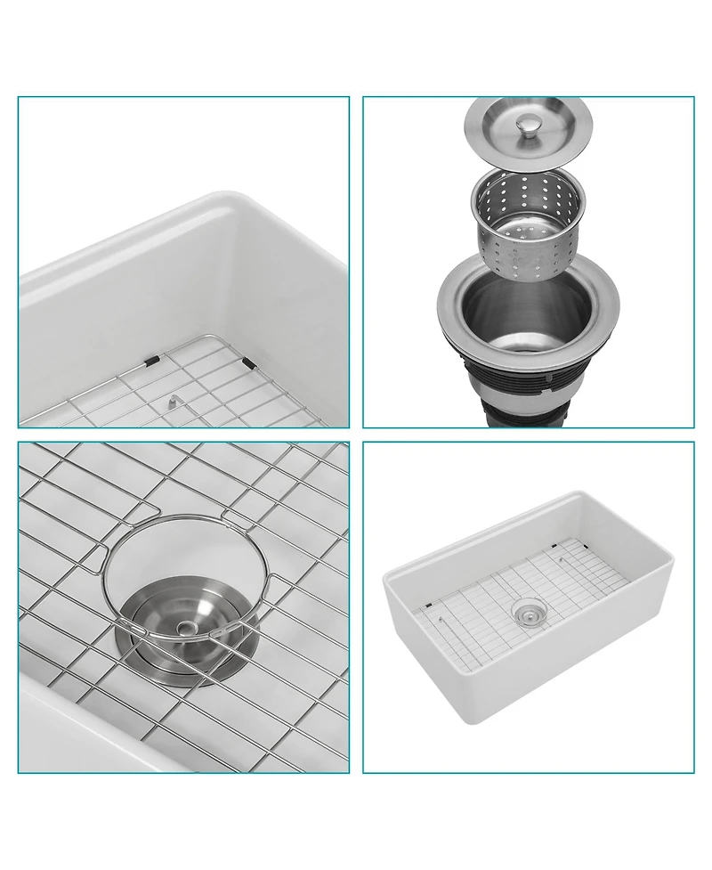 flynama 33x20x10inch White Farmhouse Sink Porcelain Ceramic Single Bowl Workstation Kitchen Sink