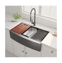 flynama 36x22x10inch Gunmetal Black Farmhouse Kitchen Sink Apron Front Workstation Stainless Steel