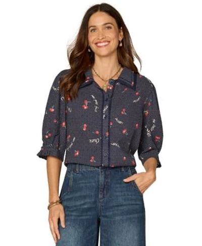 Democracy Womens Printed Collared Top