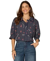 Democracy Womens Printed Collared Top
