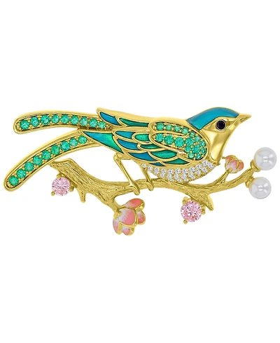 Macy's Cubic Zirconia & Cultured Freshwater Pearl Bird Pin Brooch