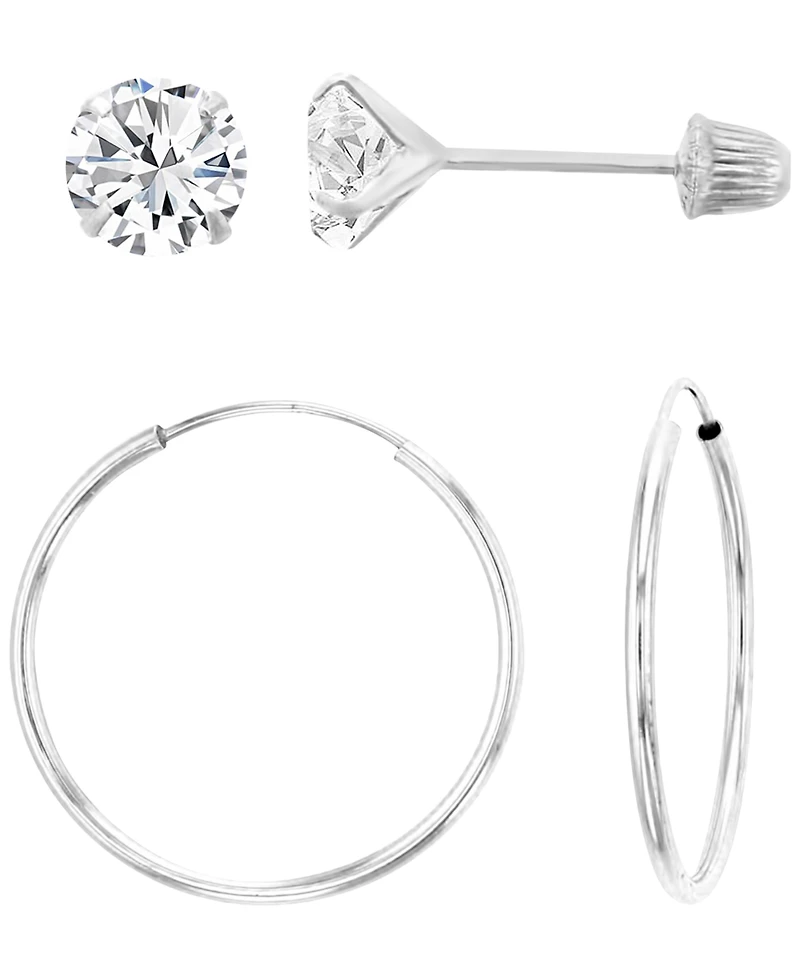 Macy's 2-Pc. Solitaire Ball Stud And Hoop Earrings Set