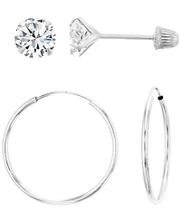 Macy's 2-Pc. Solitaire Ball Stud And Hoop Earrings Set