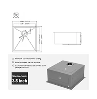 huluwat 19x20x9inch Undermount Kitchen Sink Stainless Steel Single Bowl 16 Gauge Deep Basin