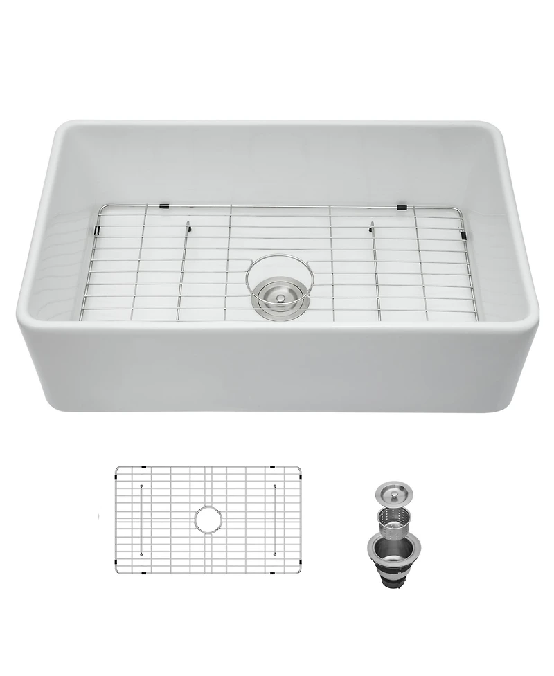 flynama 30x20x9-Inch Porcelain Ceramic Farmhouse Apron Front Single Bowl Kitchen Sink