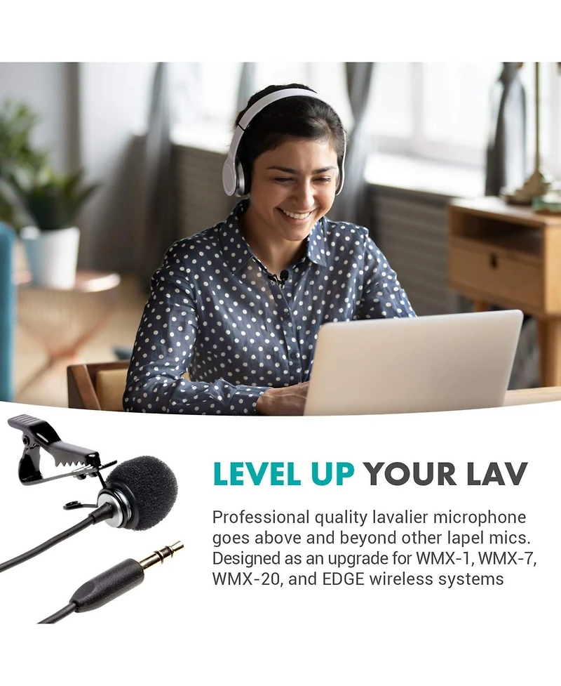 Movo Wmx-lav Lavalier Microphone for The Wmx-1, Wmx-7, Wmx-20 and Edge Wireless Systems