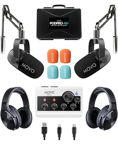 Movo PodPro-ah Portable Podcasting Bundle for 2 for Smartphones and Computers