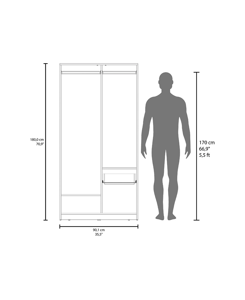 Fm Furniture Lugoff Wardrobe with Two Doors and One Drawer, Matt Grey and Natural Oak