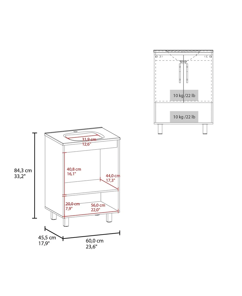 Fm Furniture Texas Freestanding Bathroom Vanity Cabinet with Double Doors,Elevated Base, Modern Design for Sink Installation and Organized Storage