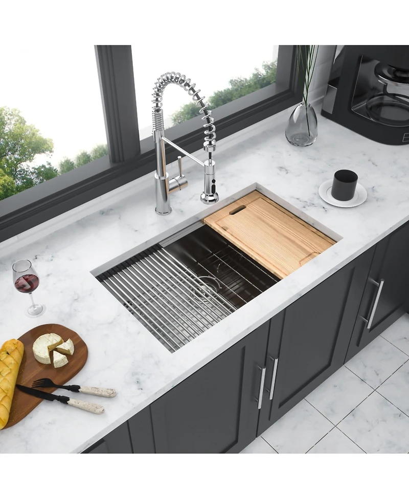 flynama 33x19x9 Inch Undermount Single Bowl Kitchen Sink 16 Gauge 304 Stainless Steel Ledge Workstation