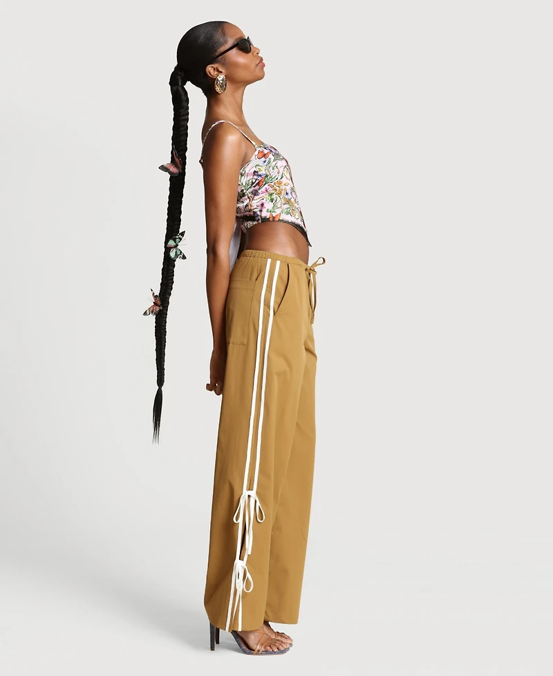 Avec Les Filles Women's Side Tie Mid Rise Elastic Pants